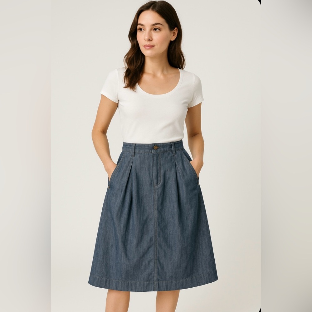 Poetry Dark Grey Linen Cotton Wool Maxi A Line Pleat Pocketed Skirt Uk 10 /6 USA